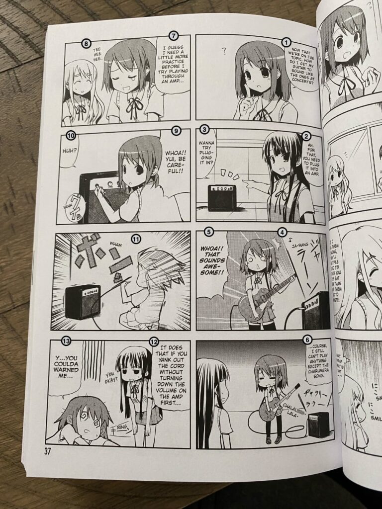 Picture of a page from K-On! The Complete Omnibus Demonstrating the different way the book has to be read.